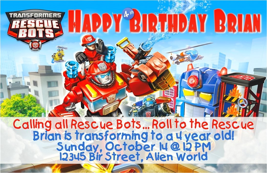 Rescue Bots Party Invitations Transformer Rescue Bots Birthday Invitation or Thank You Note