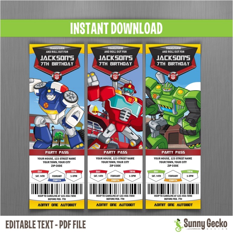 Rescue Bots Party Invitations Transformers Rescue Bots Ticket Invitations Instant