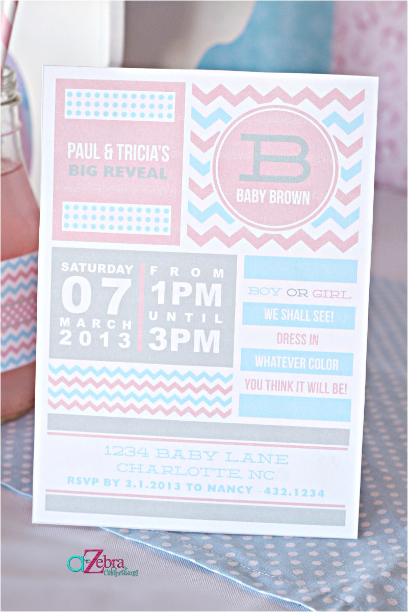 Revealing Party Invitations A Gender Reveal Party Using Chevron Stripes and Polka