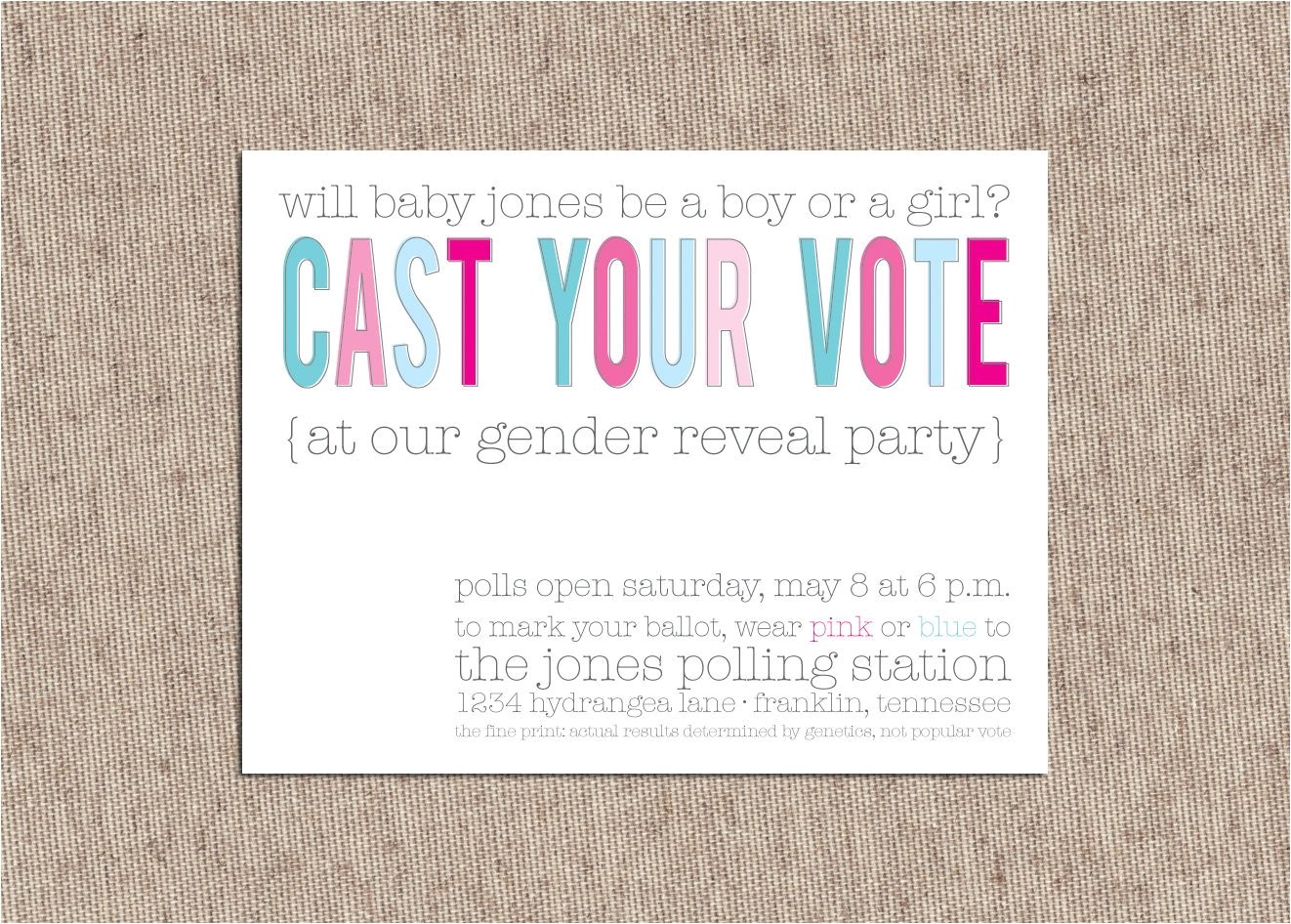 Revealing Party Invitations Baby Gender Reveal Party Invitations Blue and Pink Cast Your