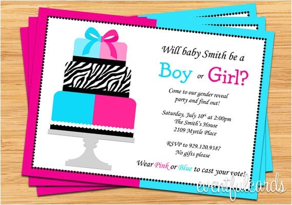 Revealing Party Invitations Gender Reveal Party Invitation Pink and Blue Cake