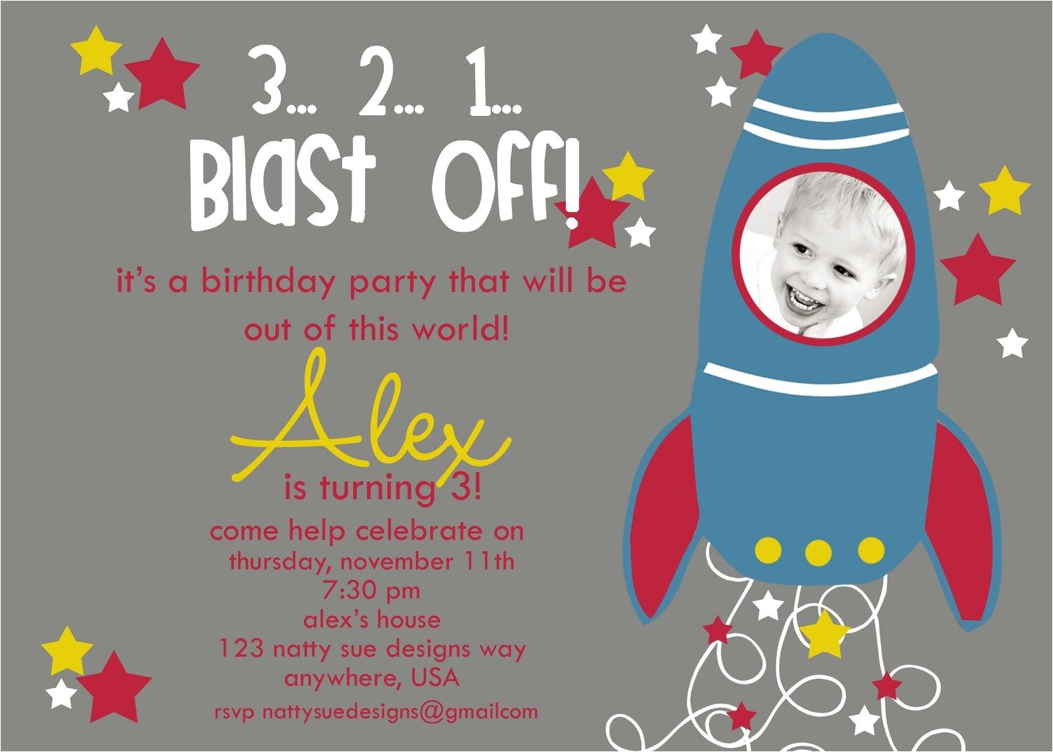 Rocket Ship Birthday Party Invitations Custom Rocket Ship Birthday Party Invitation by