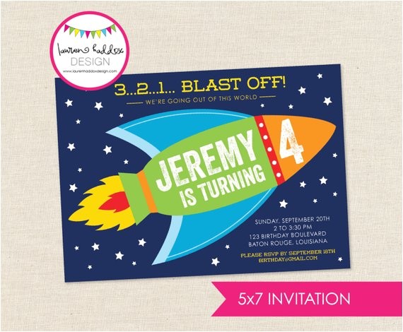 Rocket Ship Birthday Party Invitations Rocket Ship Birthday Invitation Outerspace Invitation