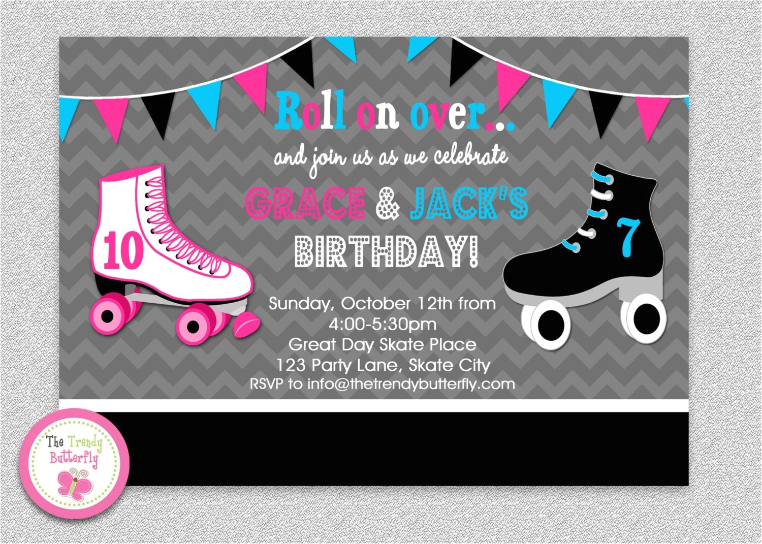 Roller Skating Invitations for Birthday Party Siblings Roller Skating Birthday Invitation by