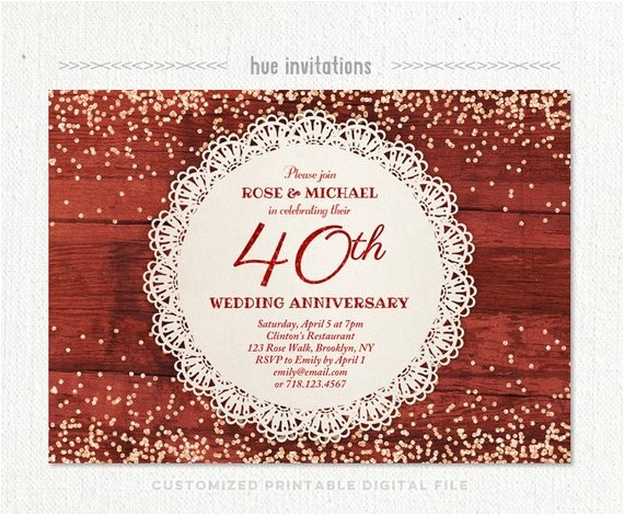 Ruby Wedding Anniversary Party Invitations 40th Wedding Anniversary Invitation Ruby Anniversary Party