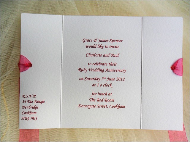 Ruby Wedding Anniversary Party Invitations 60p Each 40th Ruby Wedding Anniversary Invitations