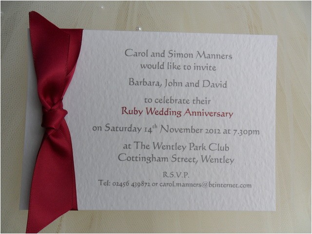 Ruby Wedding Anniversary Party Invitations From 85p Each Single Sided Ruby Wedding More