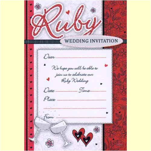 Ruby Wedding Anniversary Party Invitations Ruby Anniversary Invitation Glass Design Pack Of 20