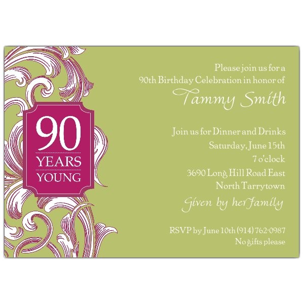 Sample Invitations for 90th Birthday Party 90th Birthday Border Scroll Moss Invitations Paperstyle