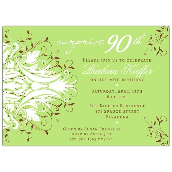 Sample Invitations for 90th Birthday Party andromeda Green Surprise 90th Birthday Invitations