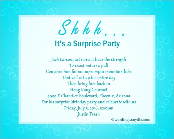 Sample Surprise Birthday Party Invitation Surprise Birthday Party Invitation Wording Wordings and