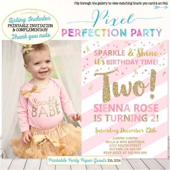 Second Birthday Party Invitations Girls Second Birthday Invitation Pink and Gold 2nd Birthday
