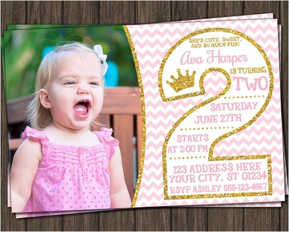 Second Birthday Party Invitations Pink and Gold 2nd Birthday Invitations Second by Puggyprints