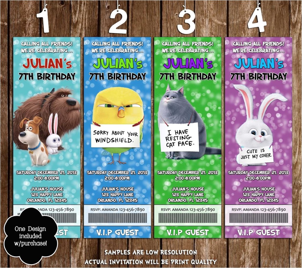 Secret Life Of Pets Party Invitations Novel Concept Designs Secret Life Of Pets Movie Ticket