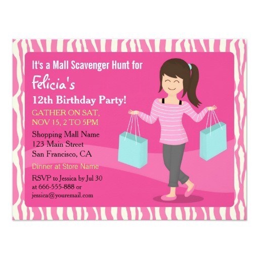 Shopping Party Invitation Wording Free Printable Mall Scavenger Hunt Birthday Party