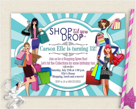 Shopping Party Invitation Wording Girls Day Out Invitation Shopping Birthday Invitation Mall