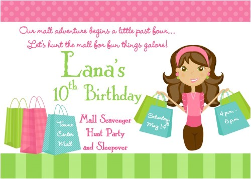 Shopping Party Invitation Wording Mall Shopping Scavenger Hunt Birthday Party Invitation
