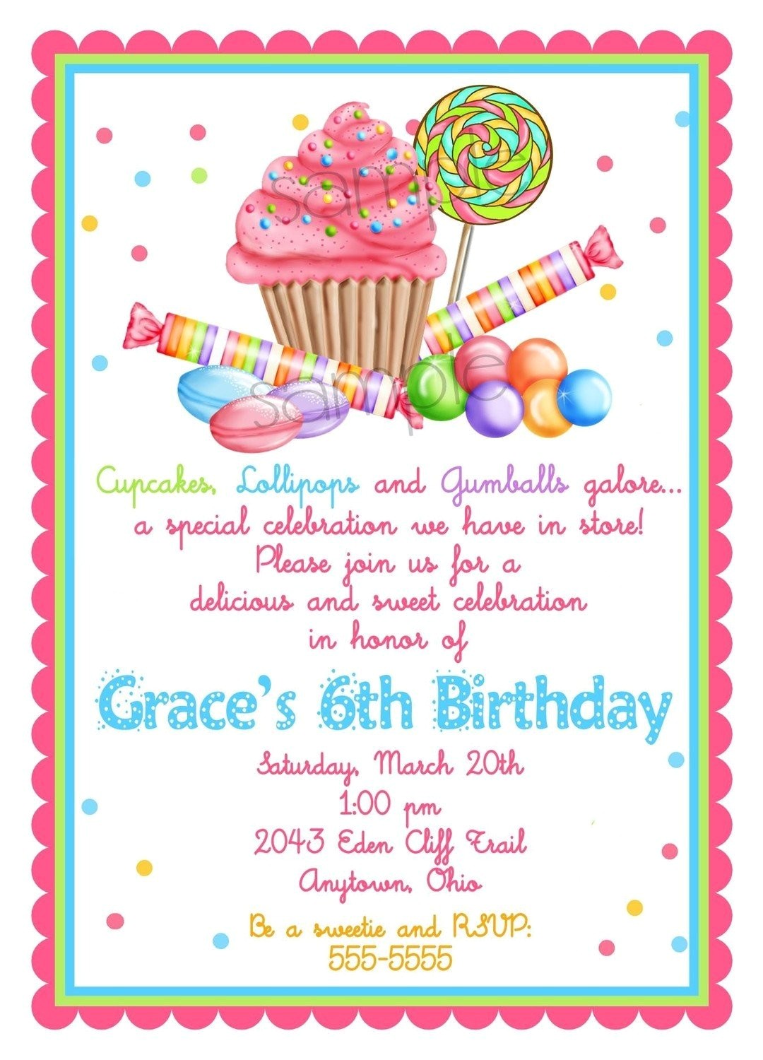 Shopping Party Invitation Wording Sweet Shop Birthday Party Invitations Candy Cupcake