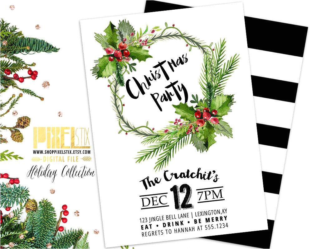 Simple Christmas Party Invitations Tropical Christmas Party Invitation Christmas Wreath