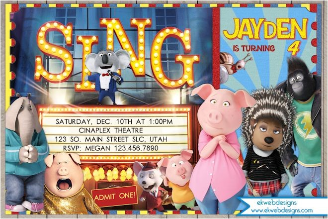 Sing Party Invitations Sing Movie Birthday Invitation Illumination Sing Birthday