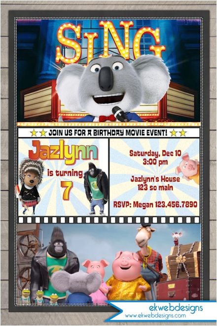 Sing Party Invitations Sing Movie Birthday Invitation Illumination Sing Movie
