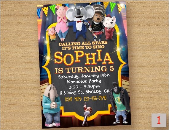 Sing Party Invitations Sing Movie Invitation Birthday Sing the Movie Printable