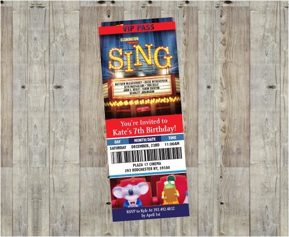 Sing Party Invitations Sing Movie themed Birthday Party Invitation Customizable