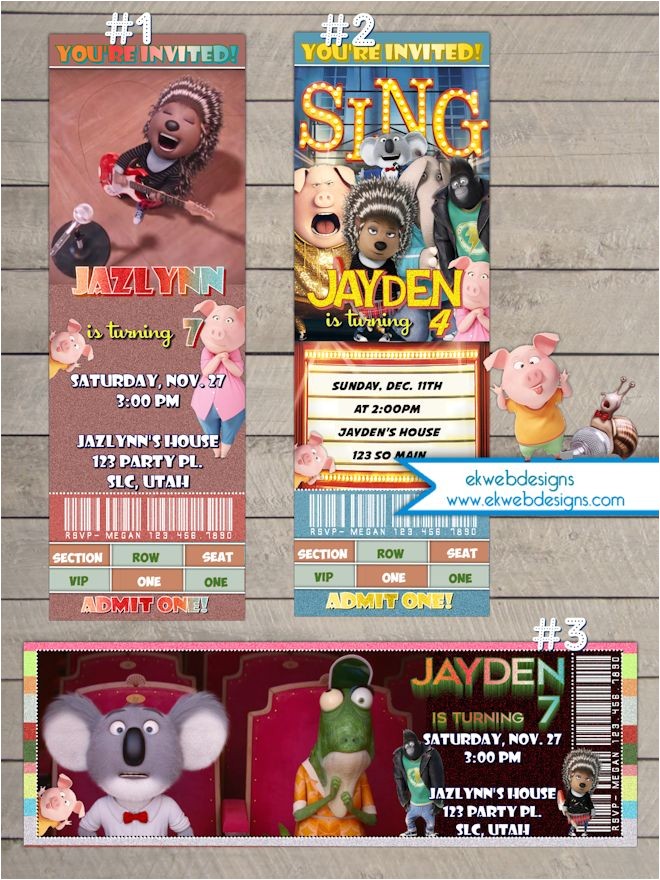 Sing Party Invitations Sing Movie Ticket Birtday Invitations Illumination Sing