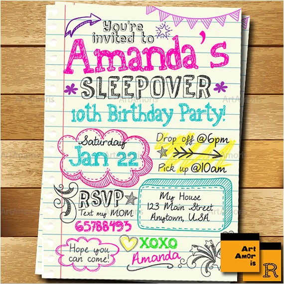 Slumber Party Invitation Ideas Sleepover Invitation Doodle Teen Notebook Sleepover