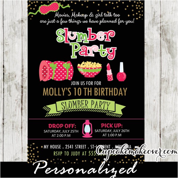 Slumber Party Invitation Ideas Slumber Party Invitations Pink Green Girls Sleepover