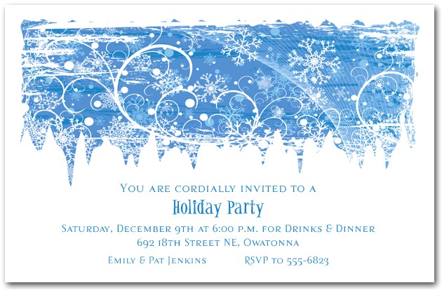 Snowflake Birthday Party Invitations Swirling Snowflakes Holiday Invitation Christmas Invitations