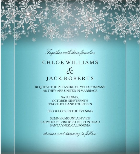 Snowflake Party Invitation Template 14 Winter Wedding Invitation Templates Sample Example