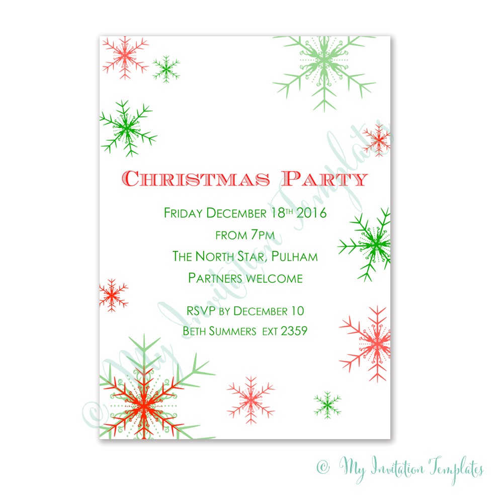 Snowflake Party Invitation Template Christmas Invitation Templates Diy Christmas Invitation