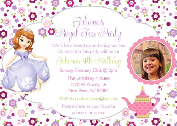 Sofia the First Tea Party Invitations Princess sofia the First Princess Birthday Tea Party theme