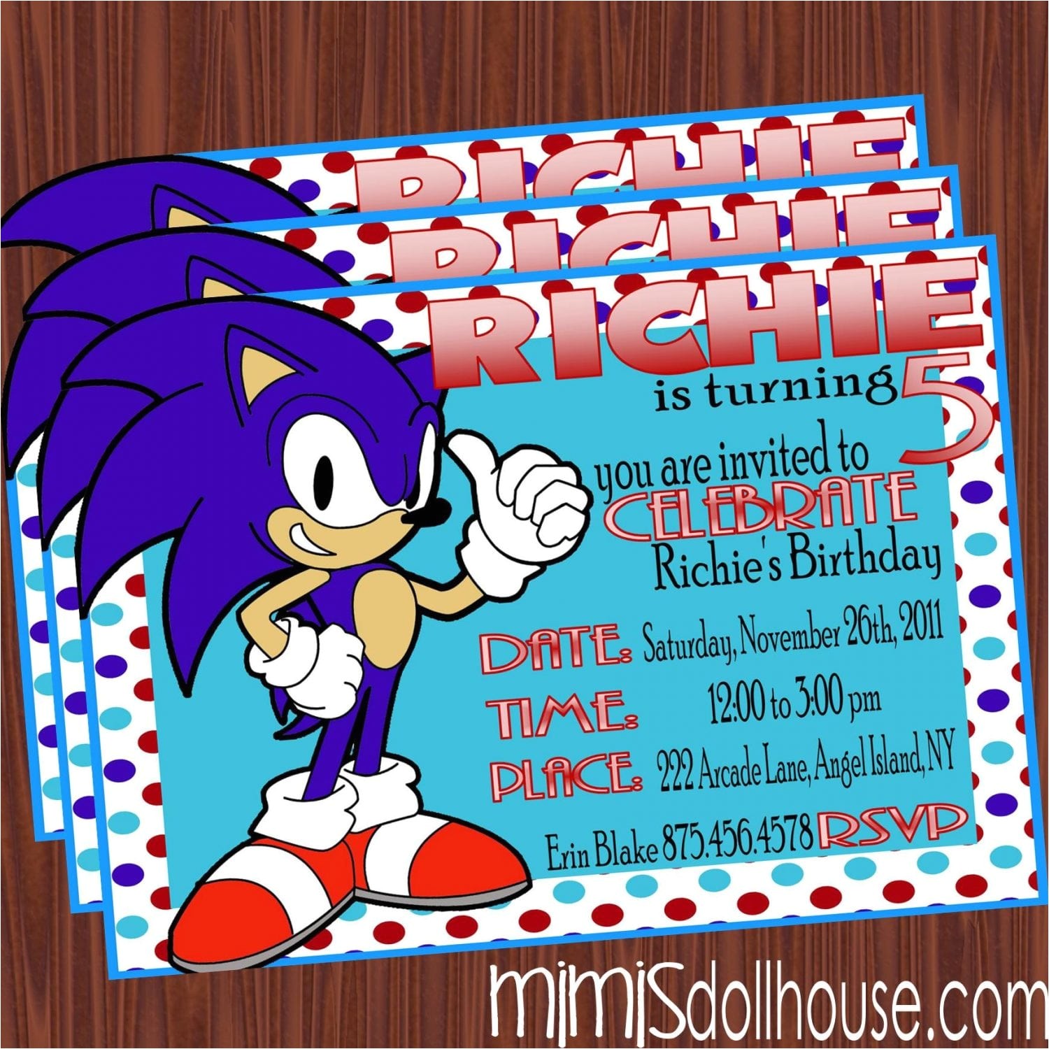 Sonic Birthday Party Invitations sonic the Hedgehog Invitation Mimi 39 S Dollhouse