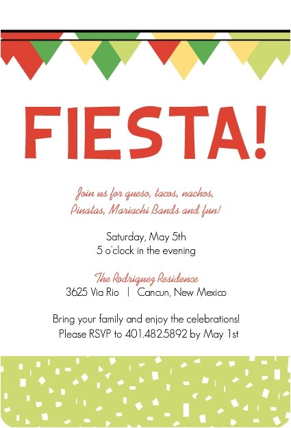 Spanish Christmas Party Invitations Fiesta Confetti and Flags Cinco De Mayo Invitation by