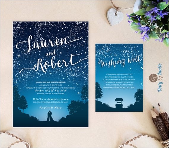 Starry Night Party Invitations Starry Night Wedding Invitation and Wishing Well Card Under