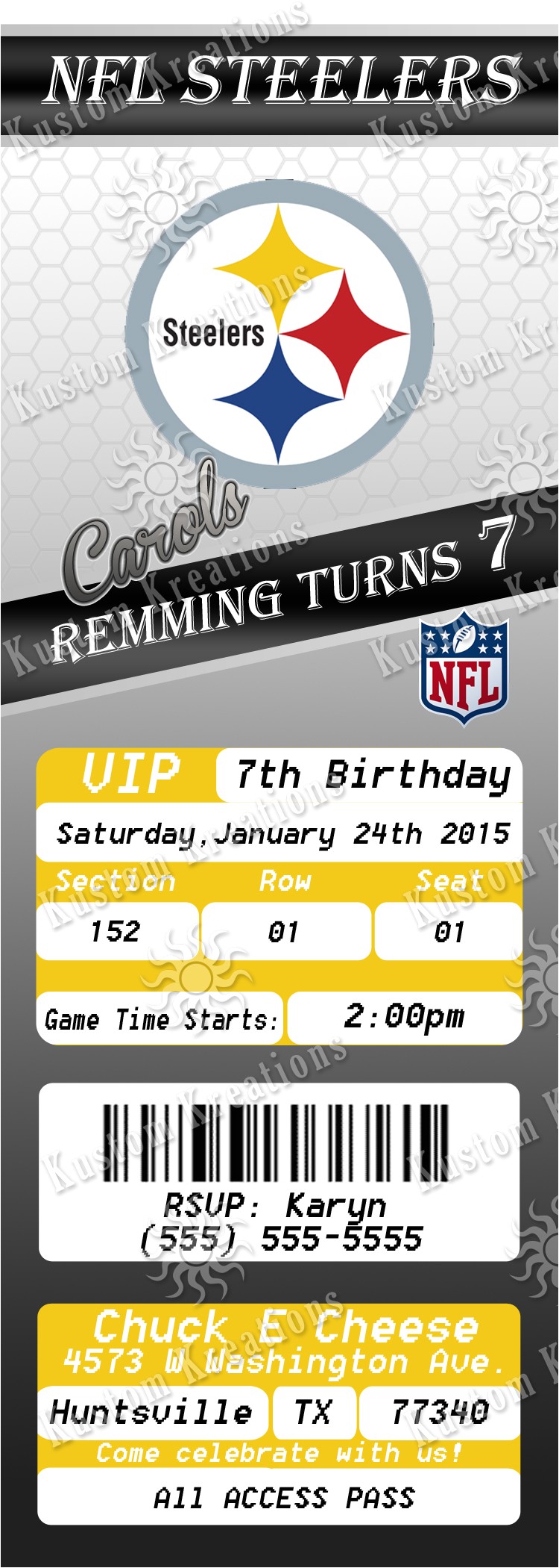 Steelers Party Invitations Nfl Pittsburgh Steeler S Birthday Invitation Kustom Steelers Party Invitations Nfl Pittsburgh Steeler S Birthday Invitation Kustom