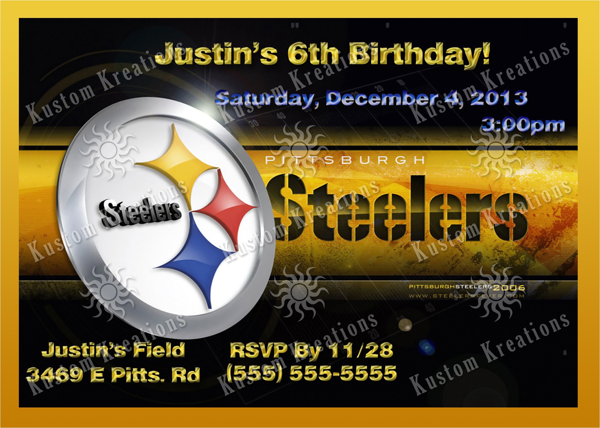 Steelers Party Invitations Nfl Pittsburgh Steeler S Birthday Invitation Kustom Steelers Party Invitations Nfl Pittsburgh Steeler S Birthday Invitation Kustom