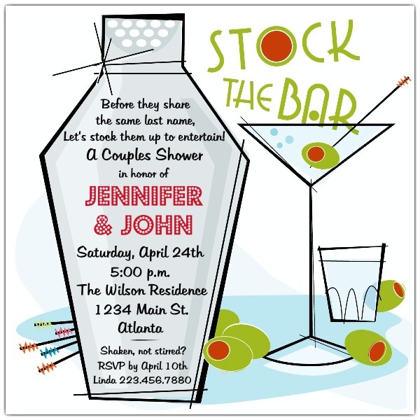 Stock the Bar Party Invitation Wording Retro Martini Stock the Bar Shower Invitations Paperstyle