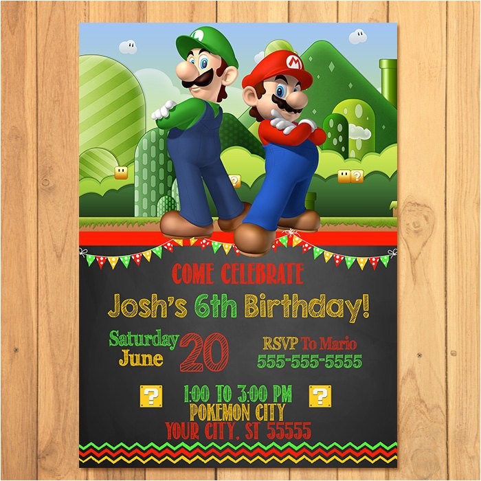 Super Mario Bros Birthday Party Invitation Templates Super Mario Brothers Invitation Chalkboard Super Mario