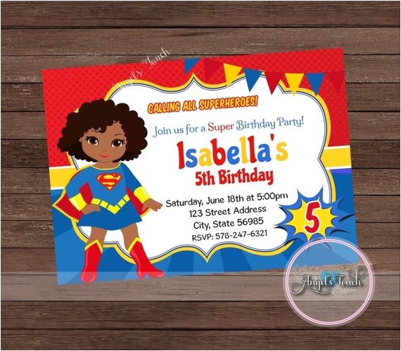 Supergirl Birthday Party Invitations Super Girl Party Invitation African American Supergirl