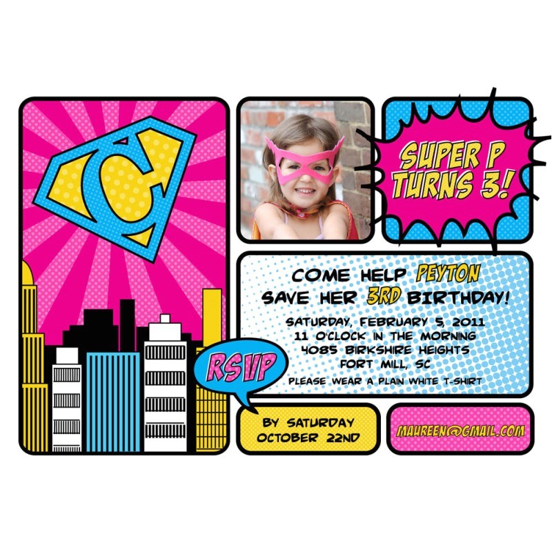 Supergirl Birthday Party Invitations Vintage Super Girl Printable Photo Invitation