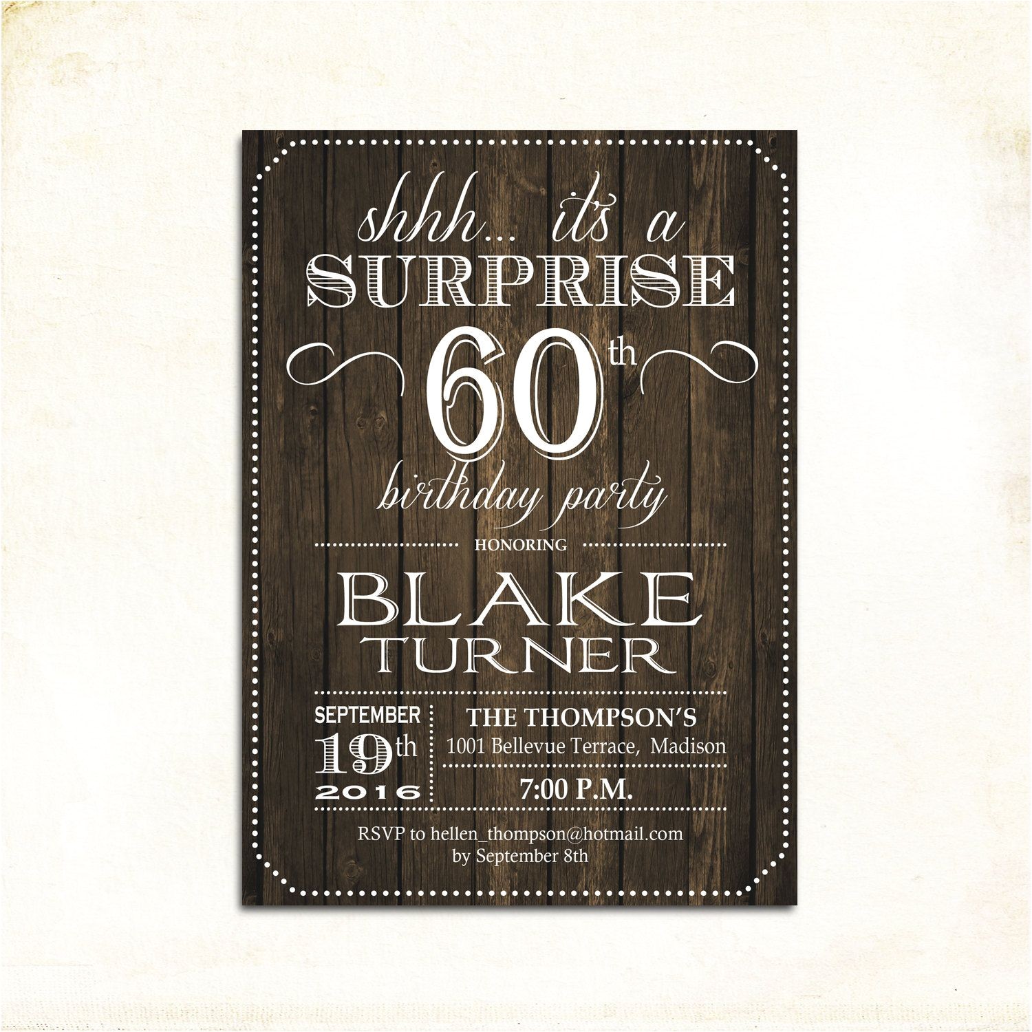 Surprise 60 Birthday Party Invitations Surprise 60th Birthday Invitation Any Age Rustic