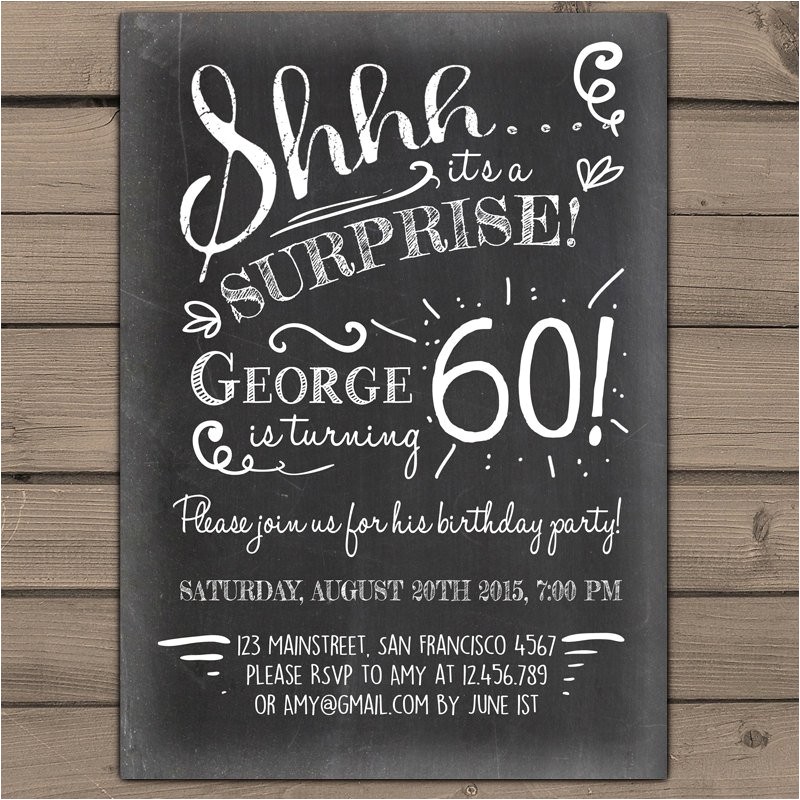 Surprise 60 Birthday Party Invitations Surprise 60th Birthday Invitation Chalkboard Invitation