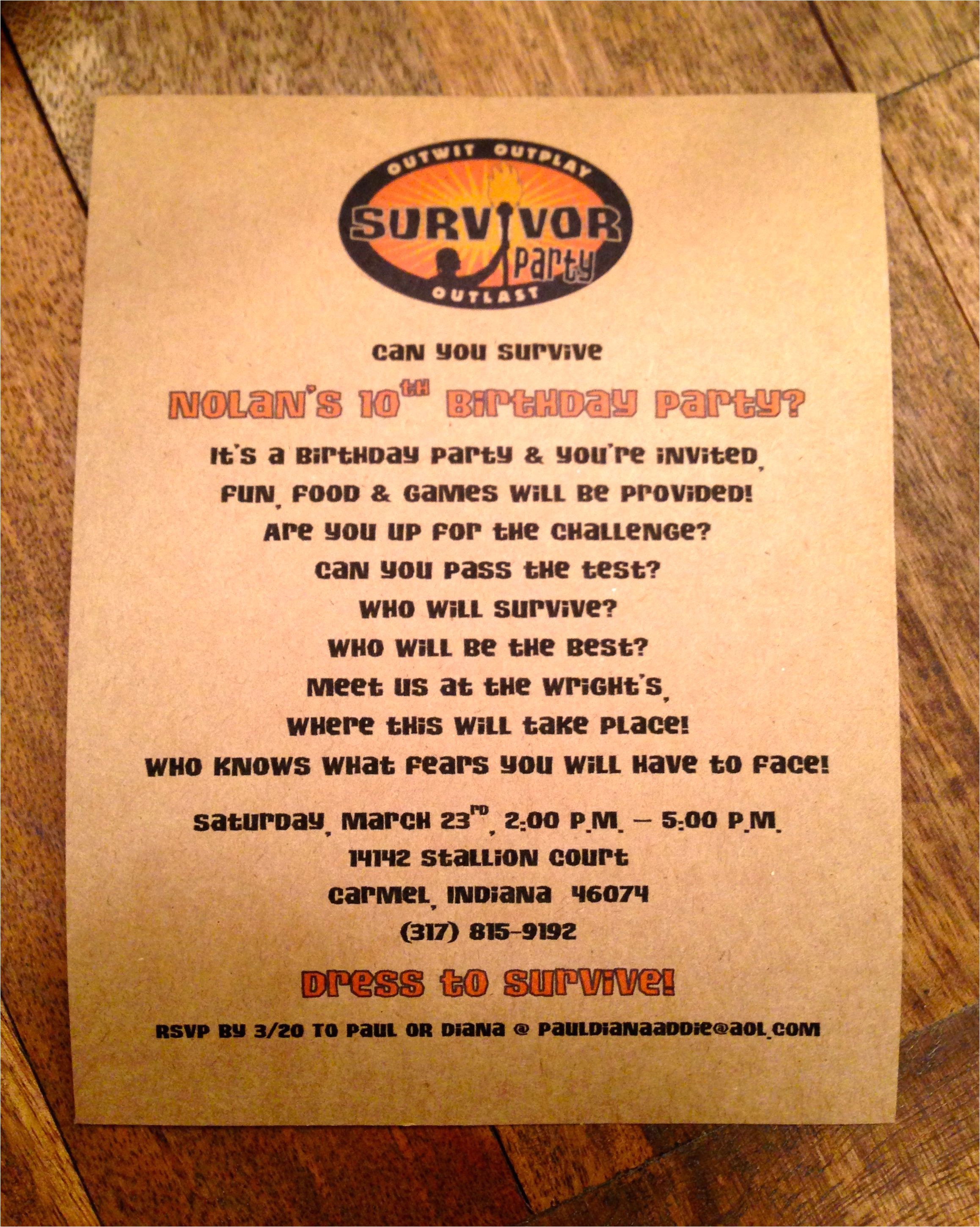 Survivor Party Invitations Nolan 39 S 10th Birthday Party A Survivor theme Parties