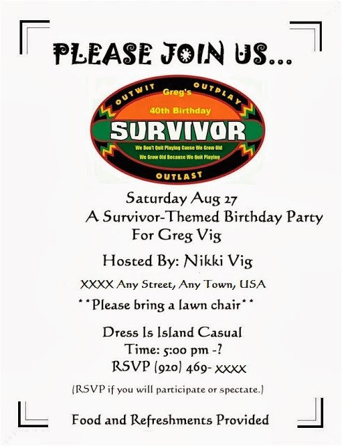 Survivor Party Invitations Survivor 40th Birthday Party Nikki Lynn Design