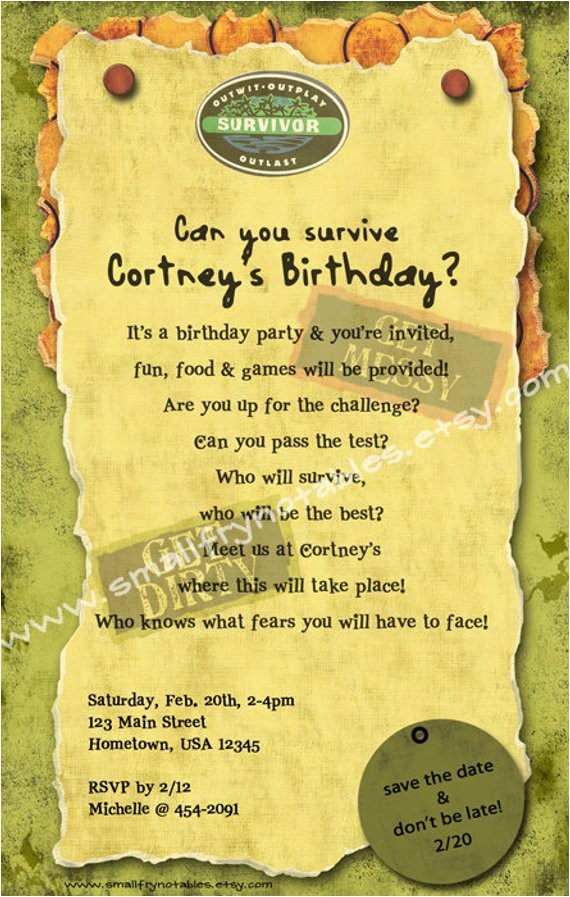Survivor Party Invitations Survivor Personalized theme Party Printable Invitation by