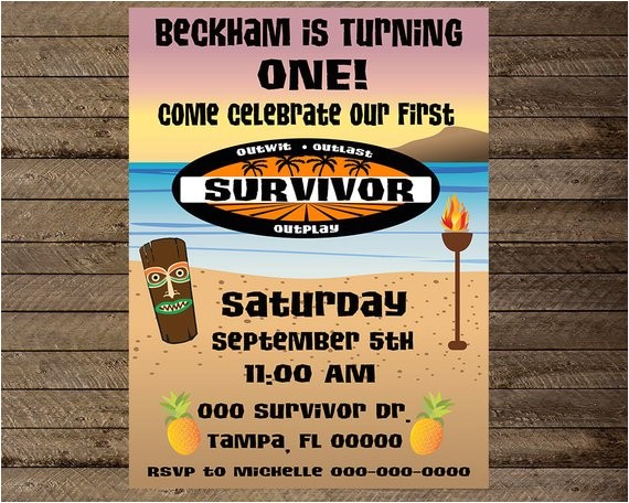 Survivor Party Invitations Survivor theme First Birthday Party Survivor Invite First