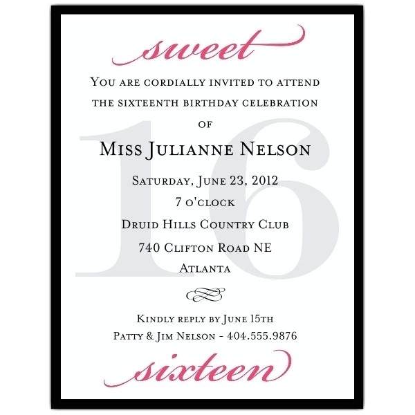 Sweet 16 Party Invitation Templates Free Sweet Sixteen Invitation Wording Template Resume Builder